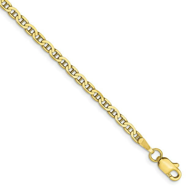 for Women 10k Yellow Gold 2.4mm Flat Anchor Chain Bracelet Size 7 